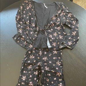 Free People Black Floral Jumpsuit